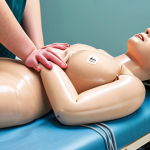 **CPR Training:** Nursing student practicing CPR on a dummy, focused expression, realistic training environment with medical equipment in the background.
