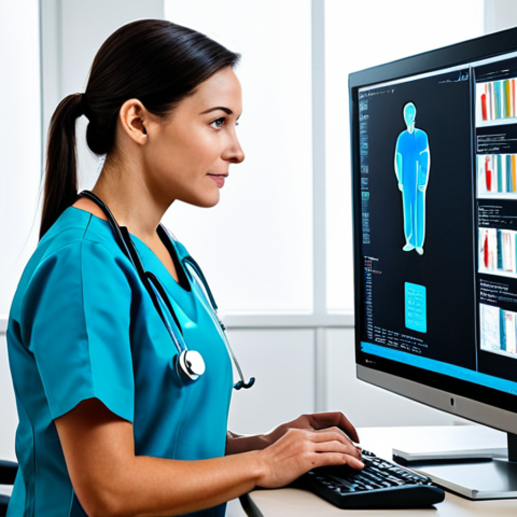 **
"A fully clothed nurse in a professional medical setting, analyzing patient data on a computer screen, appropriate attire, safe for work, perfect anatomy, correct proportions, natural pose, modern hospital environment, focused expression, family-friendly, high resolution, detailed, professional photography, modest clothing."
**