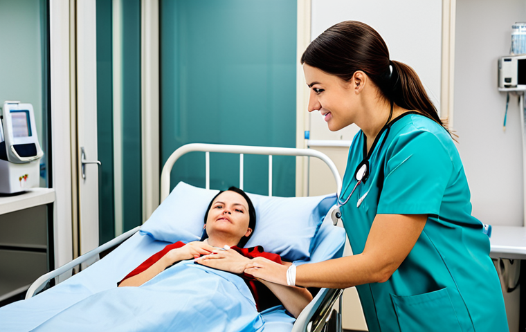 병동 간호사 업무 루틴 - **
"A compassionate nurse, fully clothed in modest professional attire, attending to a patient in a...