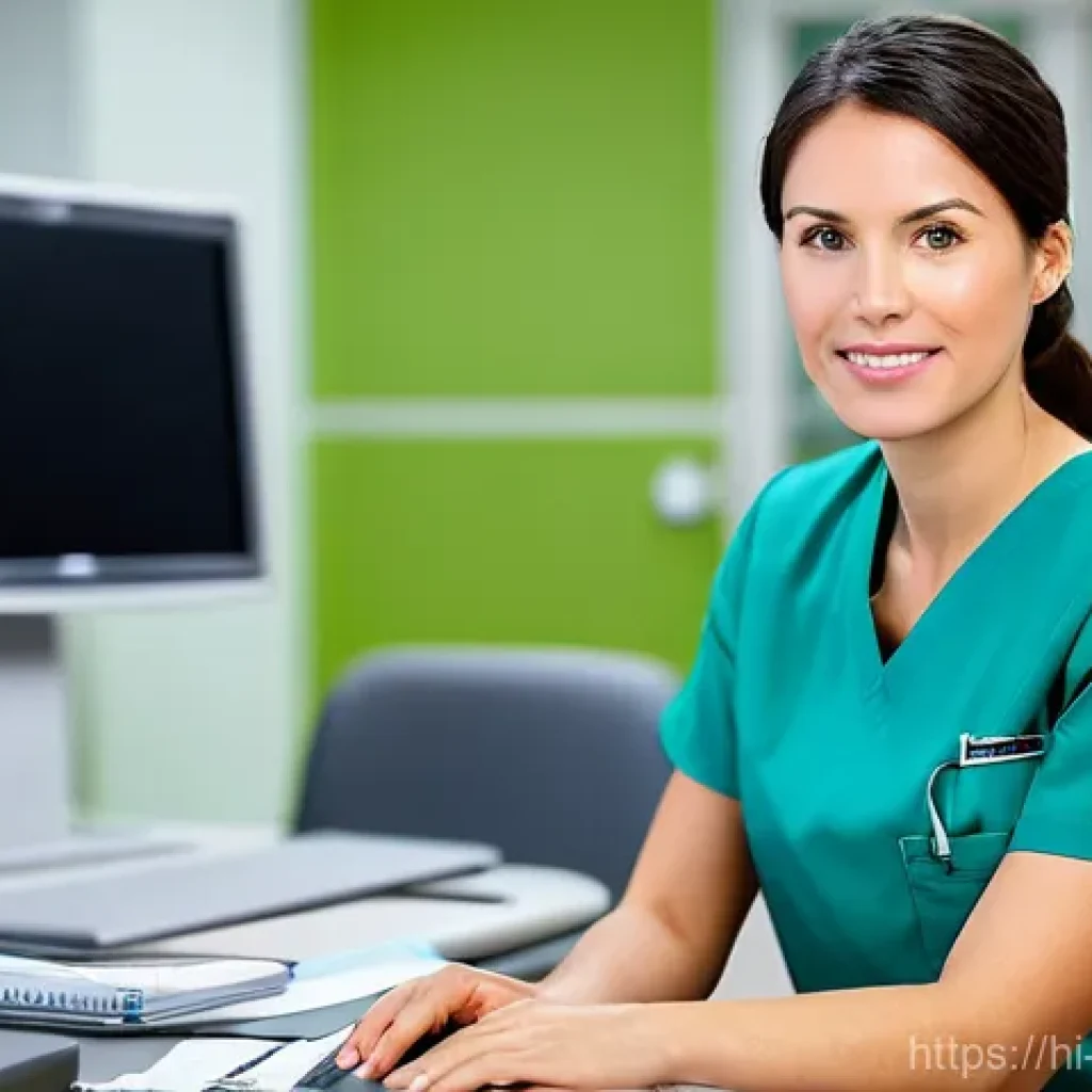 간호사 경력 단절 후 복귀 방법 - **Prompt: Focused Nurse in EMR Refresher Course**
    A female nurse in her late 30s, with a warm, d...