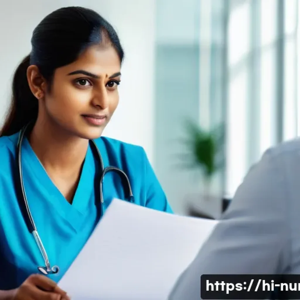 간호사의 연봉 협상 실패 사례 분석 - A confident Indian female nurse in professional attire, sitting across a manager in a modern office ...