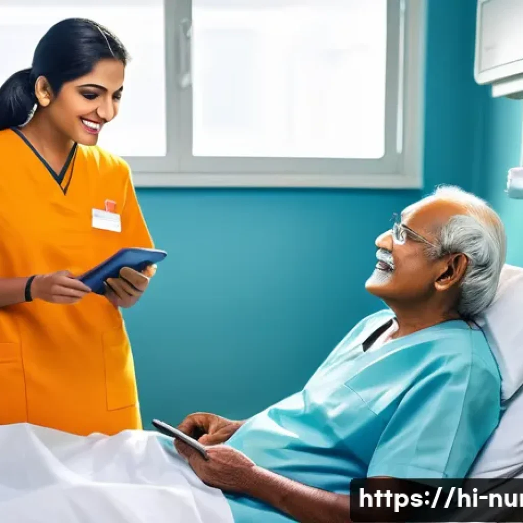 간호사의 직무 분석 및 향상 전략 - A compassionate Hindi-speaking nurse attentively listening to an elderly male patient&rsquo;s personal hea...