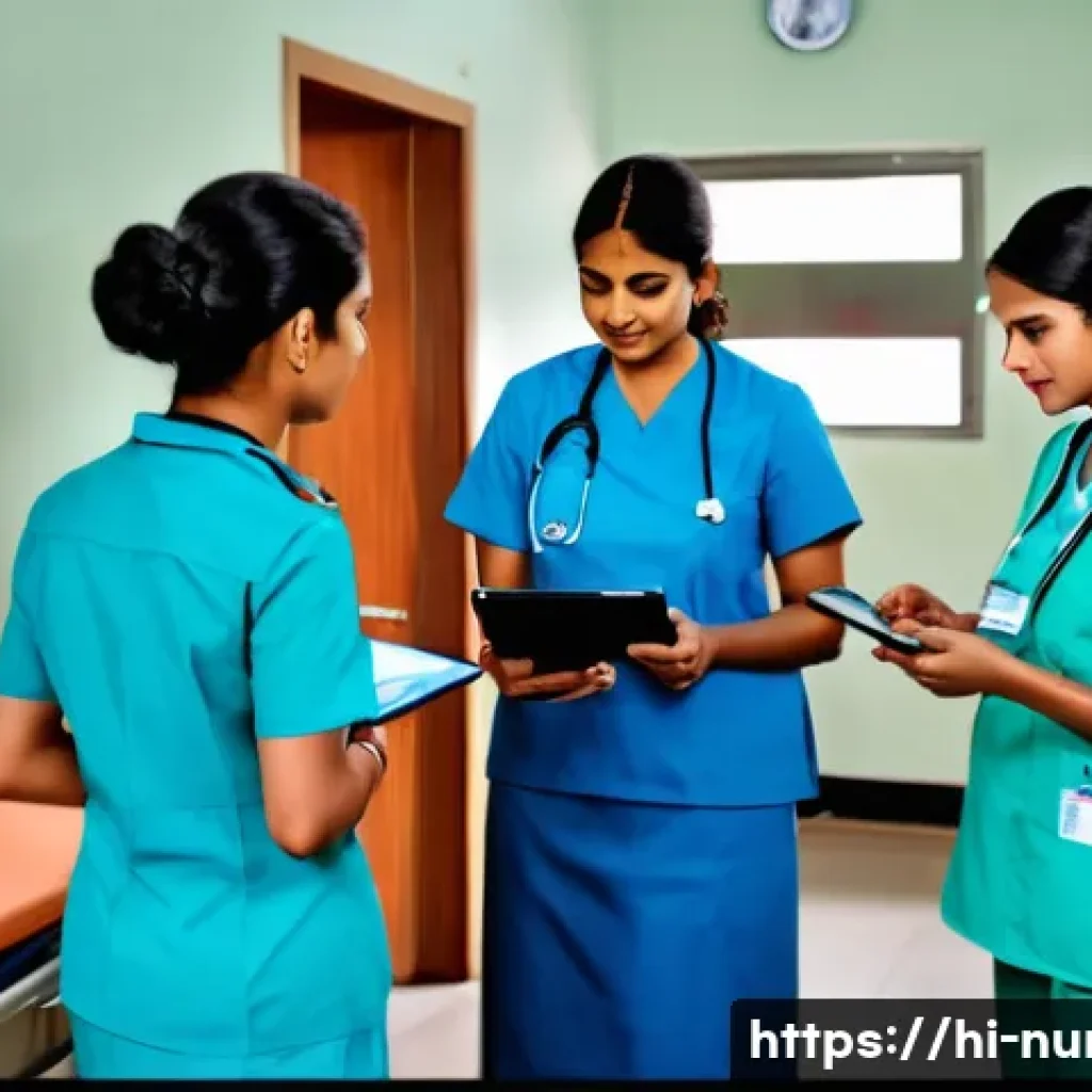 간호사 업무 중 잦은 실수와 해결법 - A busy hospital ward scene showing a diverse group of Hindi-speaking nurses in professional uniforms...