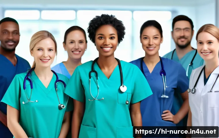 간호사의 의학적 실험 참여 사례 - A detailed, realistic hospital research setting showing a diverse group of nurses in professional at...