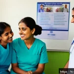 Home 21 간호사로서의 다문화 팀 경험 - A compassionate multicultural nursing team in a hospital setting, communicating with a Hindi-speakin...