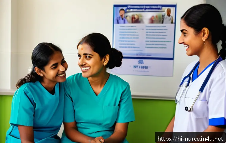 간호사로서의 다문화 팀 경험 - A compassionate multicultural nursing team in a hospital setting, communicating with a Hindi-speakin...