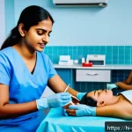 Home 20 간호사 필수 중점 과목 정리 - A detailed and realistic hospital scene showing a Hindi-speaking female nurse wearing a clean, profe...