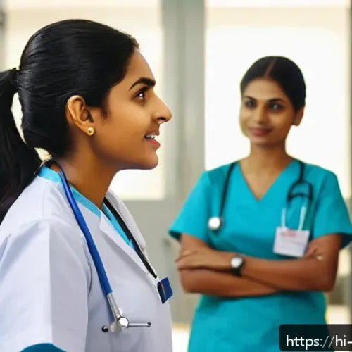 Home 31 간호사 이직 후 새 병원 적응기 - A confident female nurse of Indian descent in a modern hospital setting, wearing professional nursin...