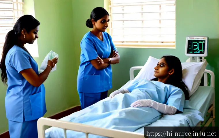 간호사의 팀워크와 협업 사례 - Photorealistic Indian hospital ward, a diverse team of nurses in clean modest scrubs coordinating pa...